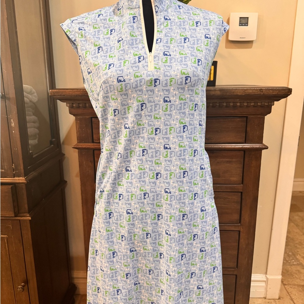 Blue and Green Patterned Golf Dress